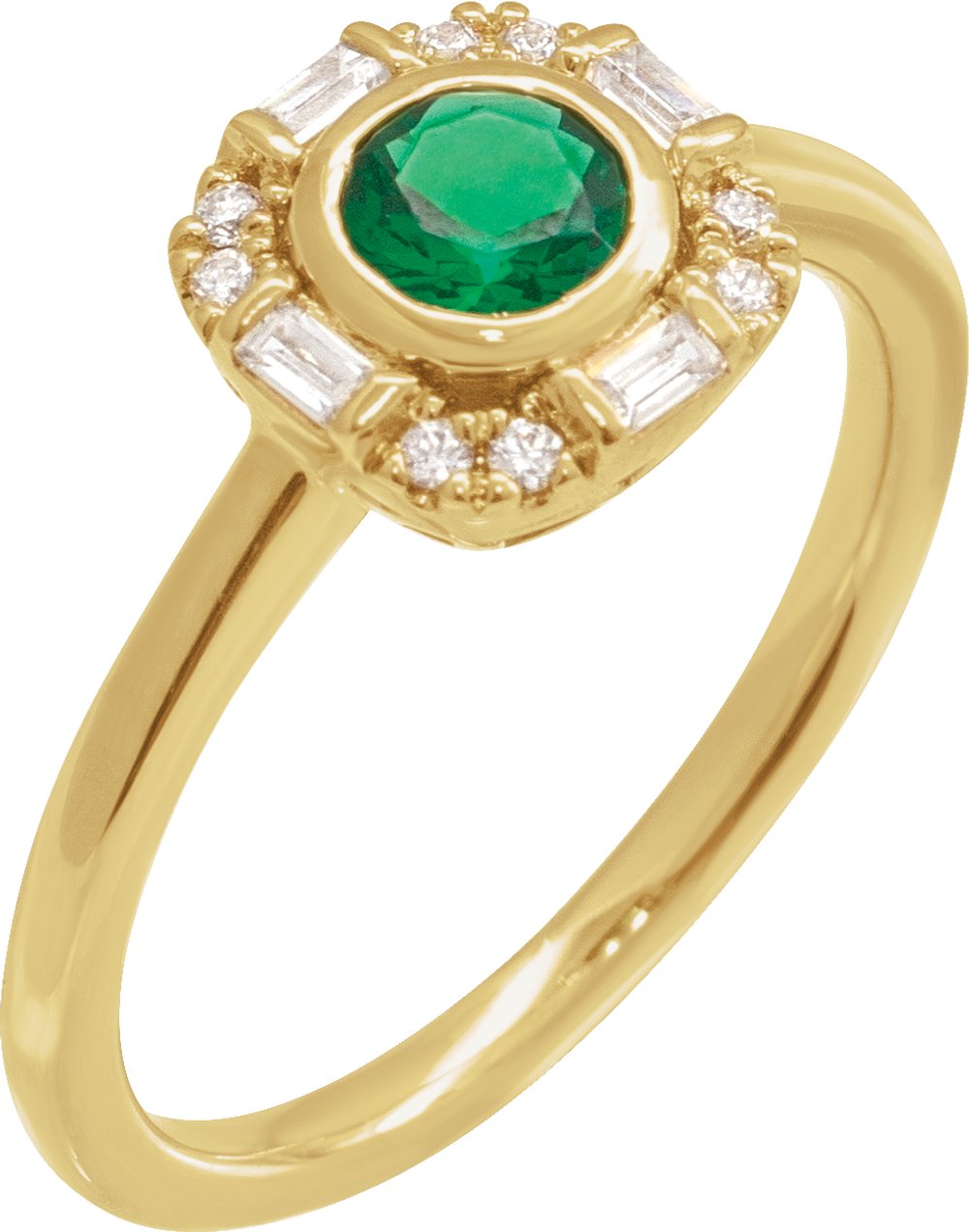 14K Yellow Natural Emerald & 1/6 CTW Natural Diamond Ring