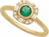 14K Yellow Natural Emerald & 1/6 CTW Natural Diamond Ring