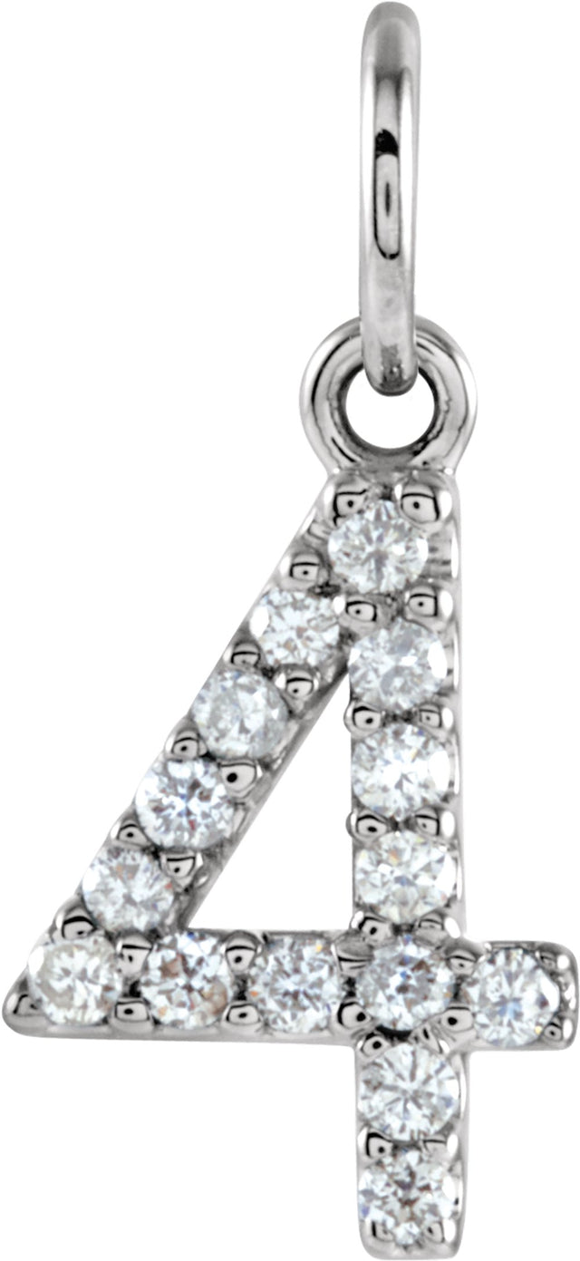 14K White Gold .07 CTW Natural Diamond Numeral 4 Charm/Pendant 