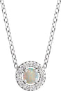 14K White Gold Cabochon Natural White Opal & .06 CTW Natural Diamond Halo-Style 16-18" Necklace