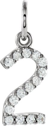 14K White Gold .07 CTW Natural Diamond Numeral 2 Charm/Pendant 