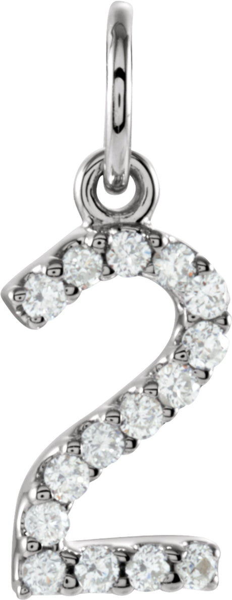 14K White Gold .07 CTW Natural Diamond Numeral 2 Charm/Pendant 
