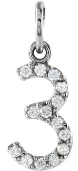14K White .06 CTW Natural Diamond Numeral 3 Charm/Pendant 