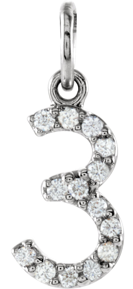 14K White .06 CTW Natural Diamond Numeral 3 Charm/Pendant 