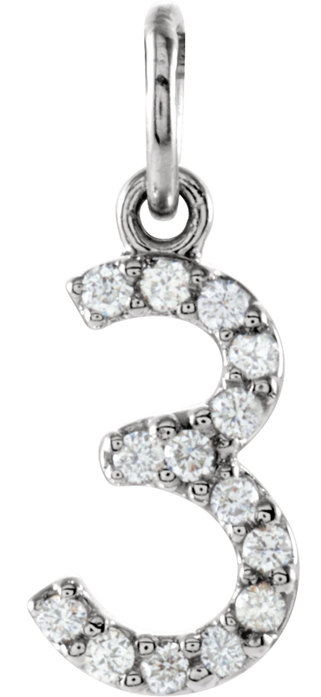 14K White .06 CTW Natural Diamond Numeral 3 Charm/Pendant 