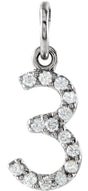 14K White .06 CTW Natural Diamond Numeral 3 Charm/Pendant 