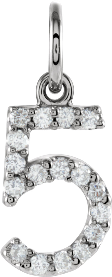 14K White Gold .08 CTW Natural Diamond Numeral 5 Charm/Pendant 