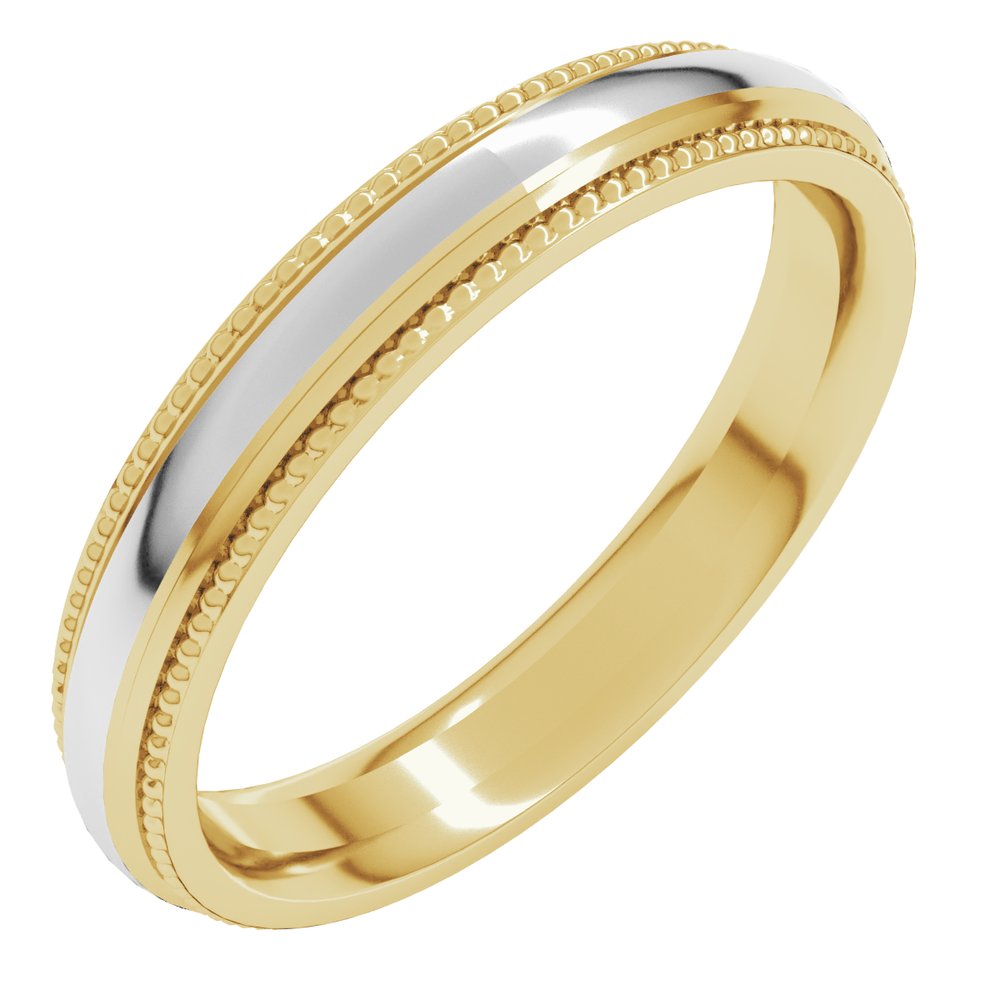 14K Yellow/White 4 mm Half Round Milgrain Comfort-Fit Band 