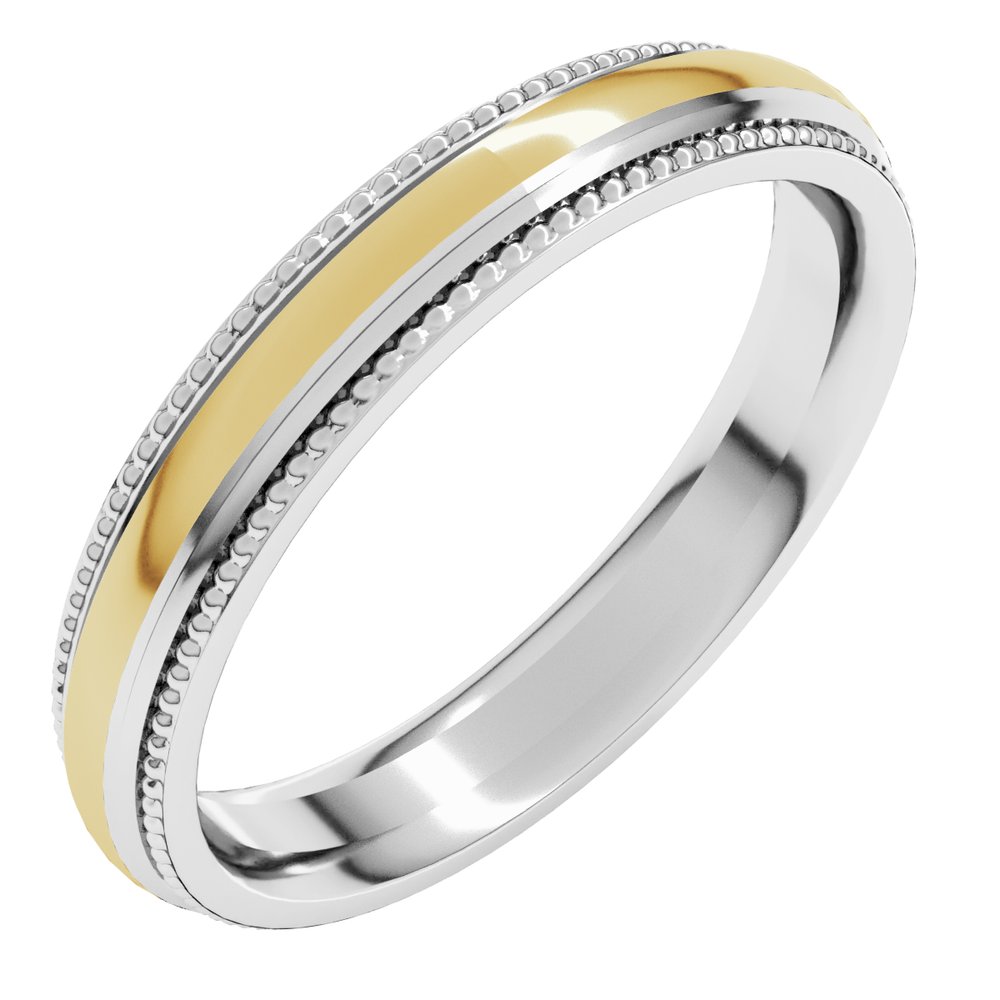 14K White/Yellow 4 mm Half Round Milgrain Comfort-Fit Band 