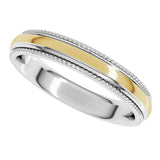 14K White/Yellow 4 mm Half Round Milgrain Comfort-Fit Band