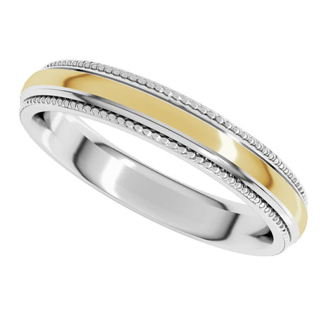 14K White/Yellow 4 mm Half Round Milgrain Comfort-Fit Band