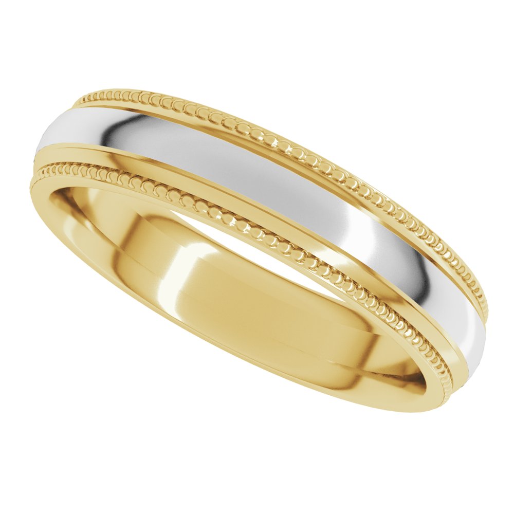 14K Yellow/White 5 mm Half Round Milgrain Comfort-Fit Band