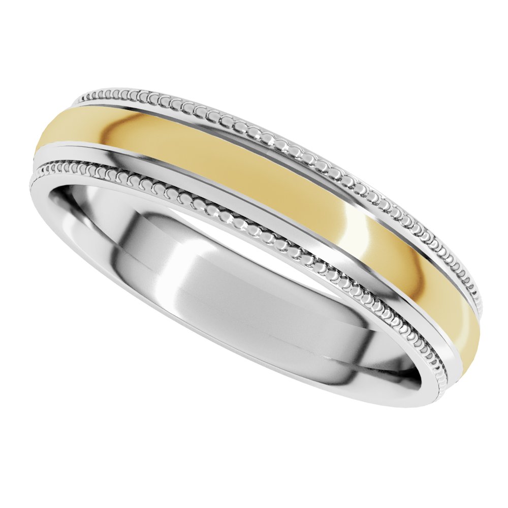 14K White/Yellow 5 mm Half Round Milgrain Comfort-Fit Band