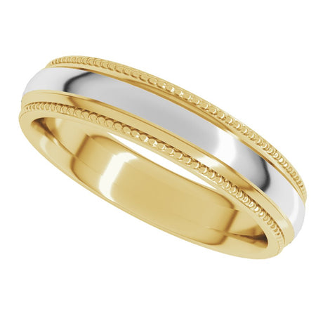 14K Yellow/White 5 mm Half Round Milgrain Comfort-Fit Band