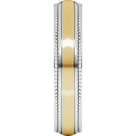 14K White/Yellow 5 mm Half Round Milgrain Comfort-Fit Band