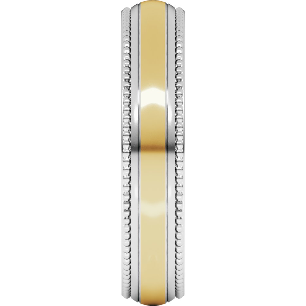 14K White/Yellow 5 mm Half Round Milgrain Comfort-Fit Band