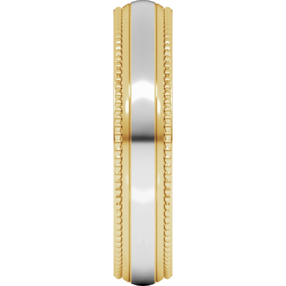 14K Yellow/White 5 mm Half Round Milgrain Comfort-Fit Band