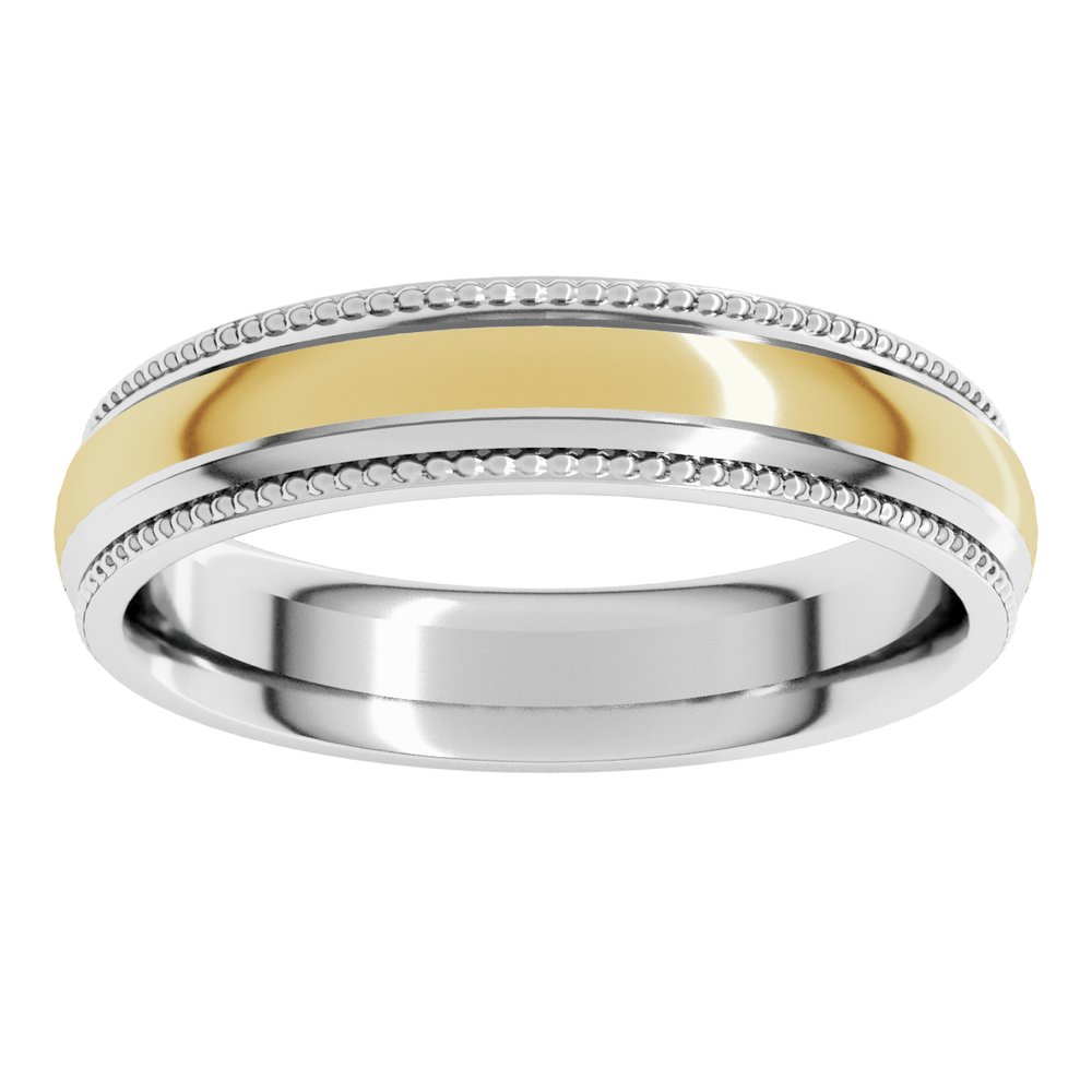 14K White/Yellow 5 mm Half Round Milgrain Comfort-Fit Band