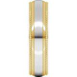 14K Yellow/White 6 mm Half Round Milgrain Comfort-Fit Band