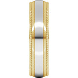 14K Yellow/White 6 mm Half Round Milgrain Comfort-Fit Band