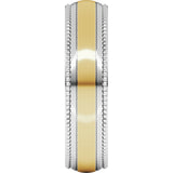 14K White/Yellow 6 mm Half Round Milgrain Comfort-Fit Band