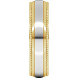 14K Yellow/White 6 mm Half Round Milgrain Comfort-Fit Band