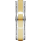 14K White/Yellow 6 mm Half Round Milgrain Comfort-Fit Band