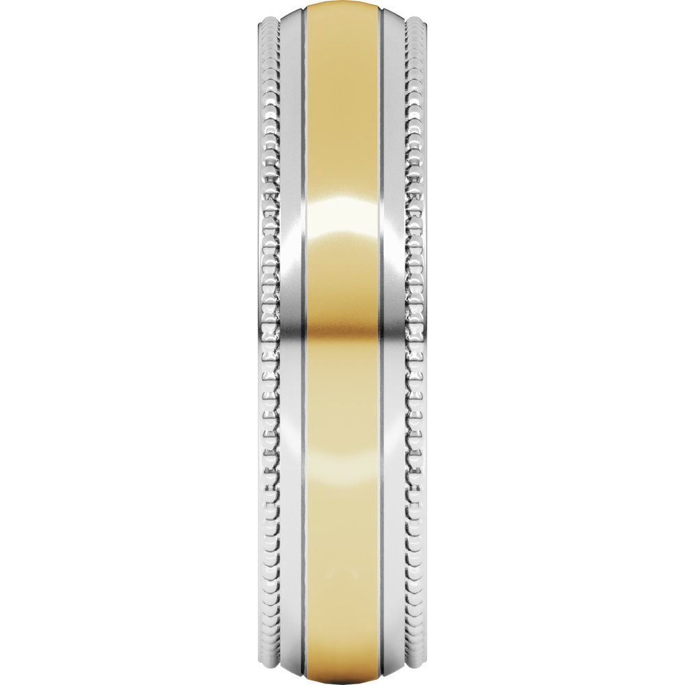 14K White/Yellow 6 mm Half Round Milgrain Comfort-Fit Band