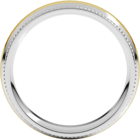 14K White/Yellow 6 mm Half Round Milgrain Comfort-Fit Band