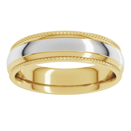 14K Yellow/White 6 mm Half Round Milgrain Comfort-Fit Band