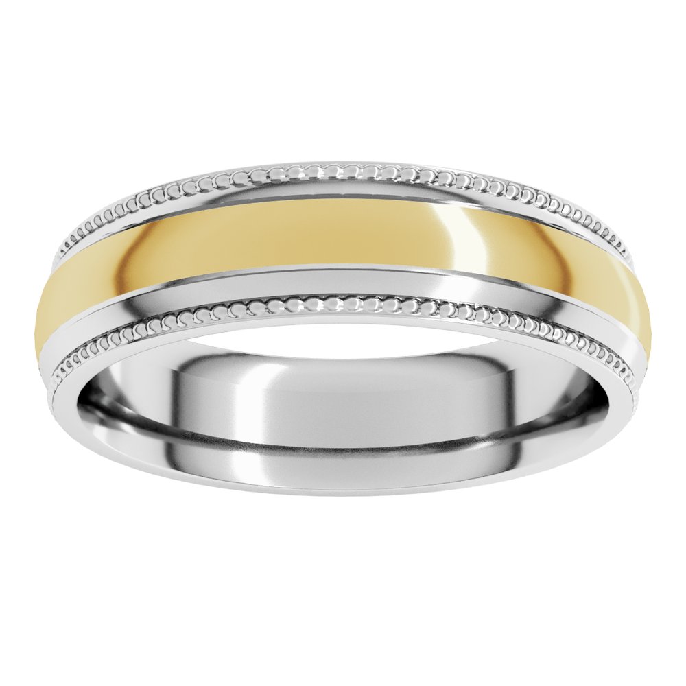 14K White/Yellow 6 mm Half Round Milgrain Comfort-Fit Band