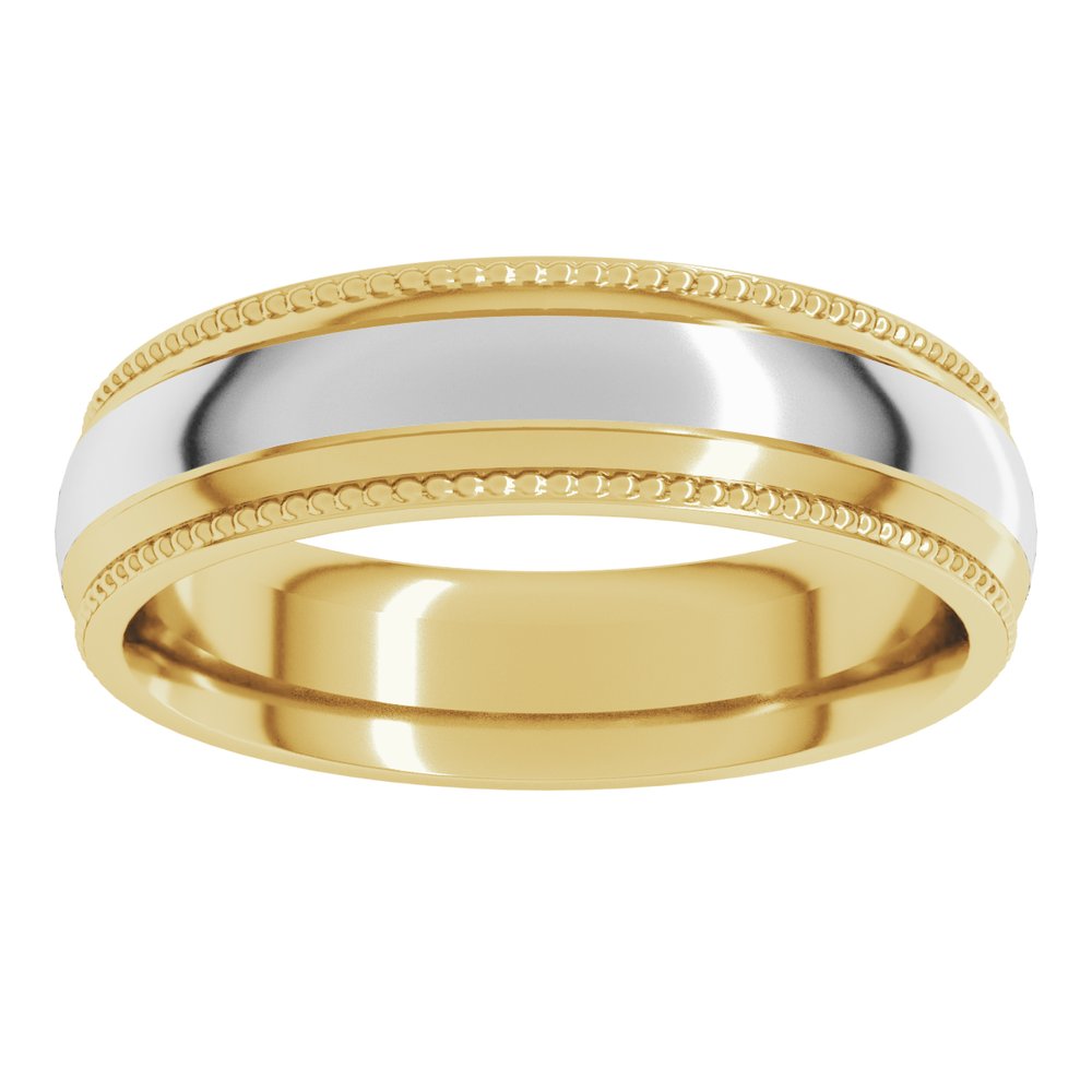 14K Yellow/White 6 mm Half Round Milgrain Comfort-Fit Band