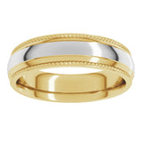 14K Yellow/White 6 mm Half Round Milgrain Comfort-Fit Band