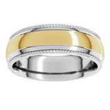 14K White/Yellow 7 mm Half Round Milgrain Comfort-Fit Band