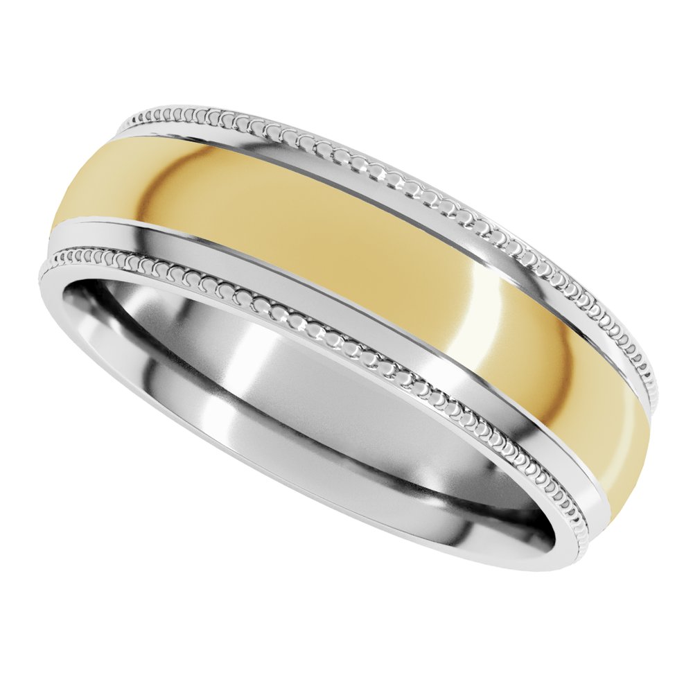 14K White/Yellow 7 mm Half Round Milgrain Comfort-Fit Band