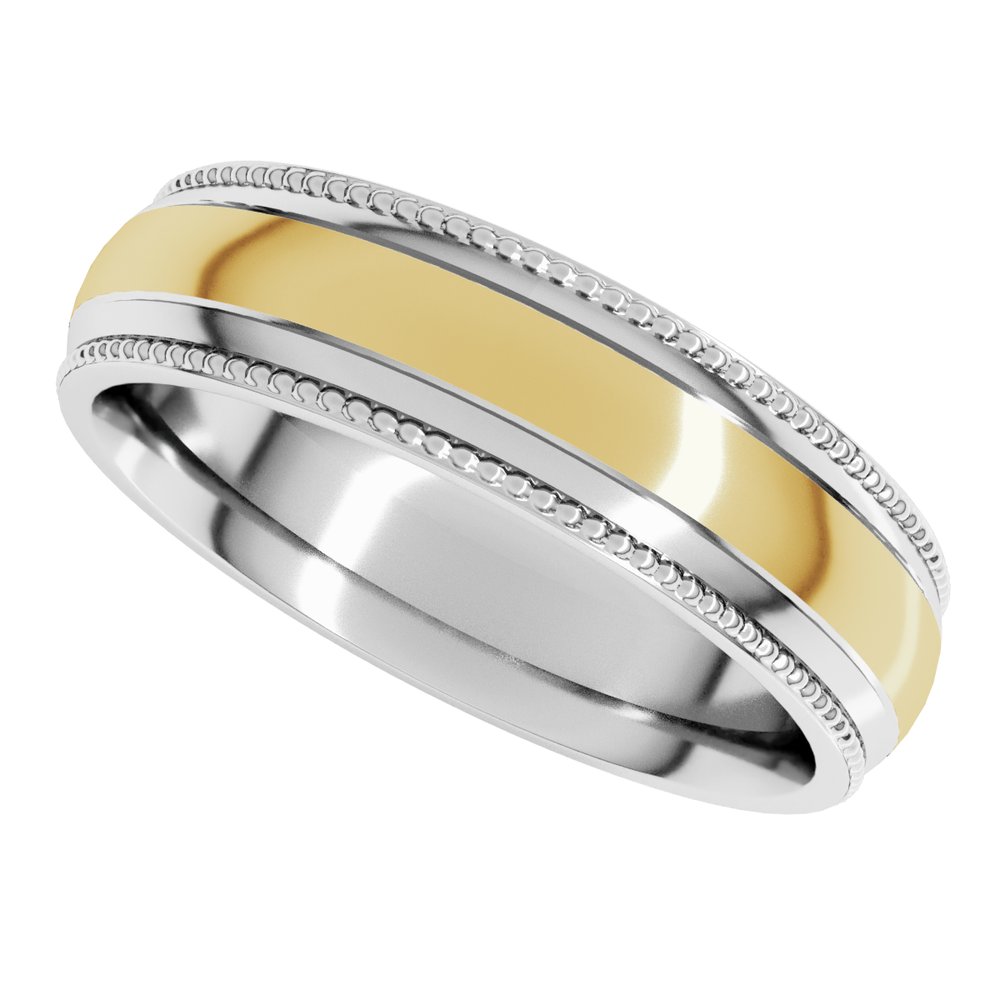 14K White/Yellow 6 mm Half Round Milgrain Comfort-Fit Band