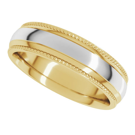 14K Yellow/White 6 mm Half Round Milgrain Comfort-Fit Band