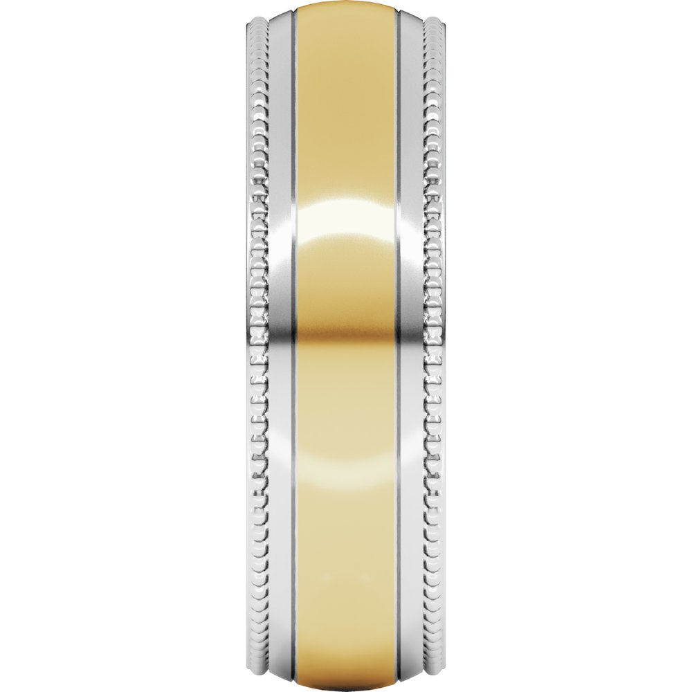 14K White/Yellow 7 mm Half Round Milgrain Comfort-Fit Band