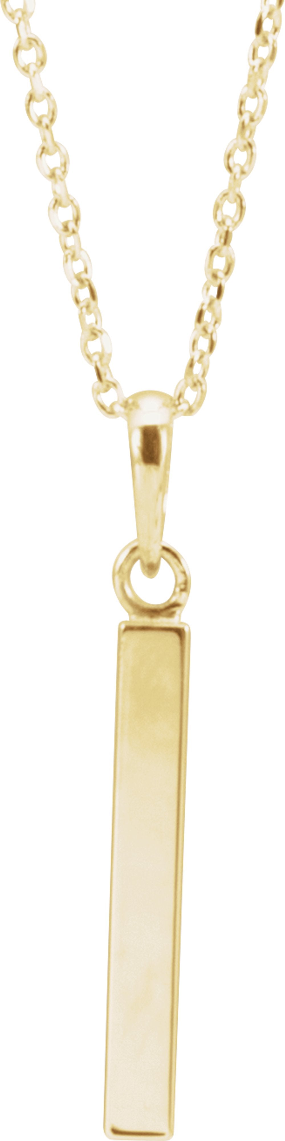 14K Yellow Gold Engravable Four-Sided Bar 16-18" Necklace