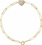 14K Yellow Gold 1/3 CTW Natural Diamond Heart & Paperclip-Style 7" Bracelet