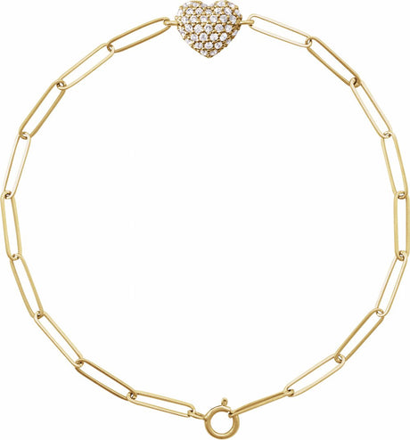 14K Yellow Gold 1/3 CTW Natural Diamond Heart & Paperclip-Style 7" Bracelet