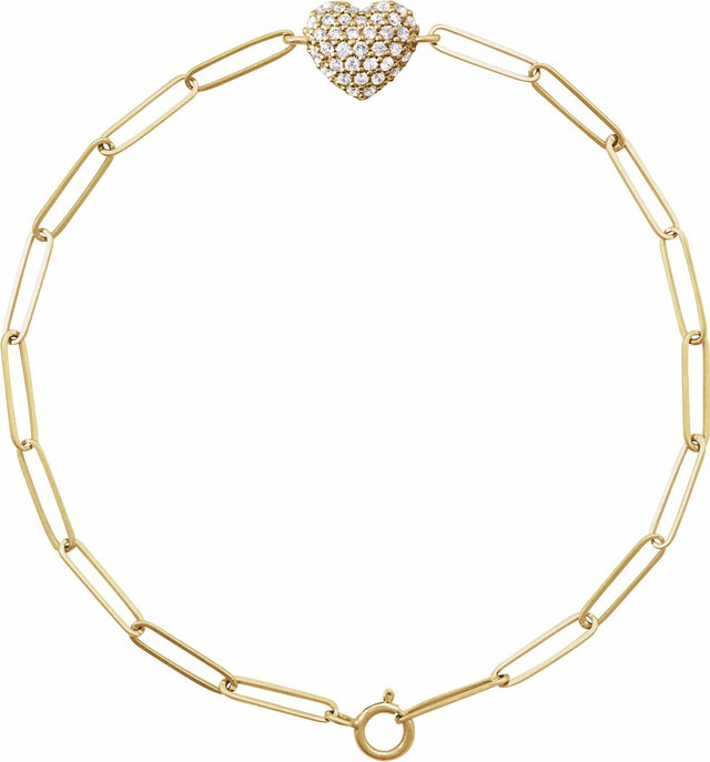 14K Yellow Gold 1/3 CTW Natural Diamond Heart & Paperclip-Style 7" Bracelet