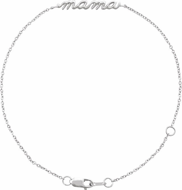 14K White Gold Mama 6 1/2-7 1/2" Bracelet