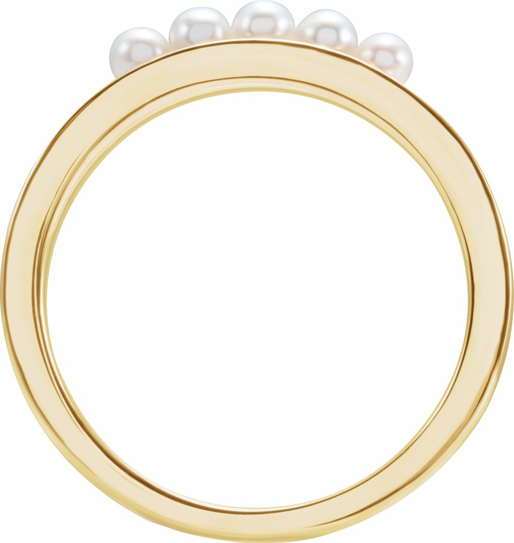 14K Yellow Gold Cultured White Seed Pearl Stackable Ring