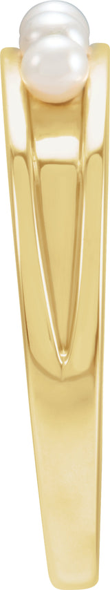 14K Yellow Gold Cultured White Seed Pearl Stackable Ring