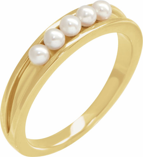 14K Yellow Gold Cultured White Seed Pearl Stackable Ring