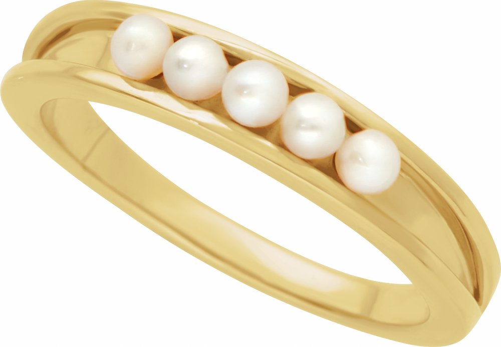 14K Yellow Gold Cultured White Seed Pearl Stackable Ring
