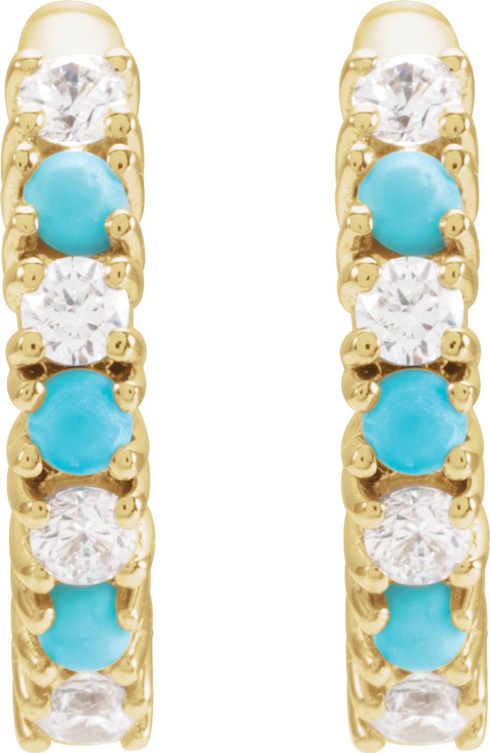 14K Yellow Natural Turquoise & 1/3 CTW Natural Diamond Hoop Earrings