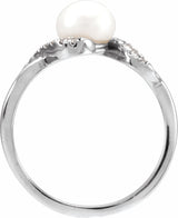 14K White Cultured White Freshwater Pearl & 1/8 CTW Natural Diamond Ring
