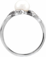 14K White Gold Cultured White Freshwater Pearl & 1/8 CTW Natural Diamond Ring